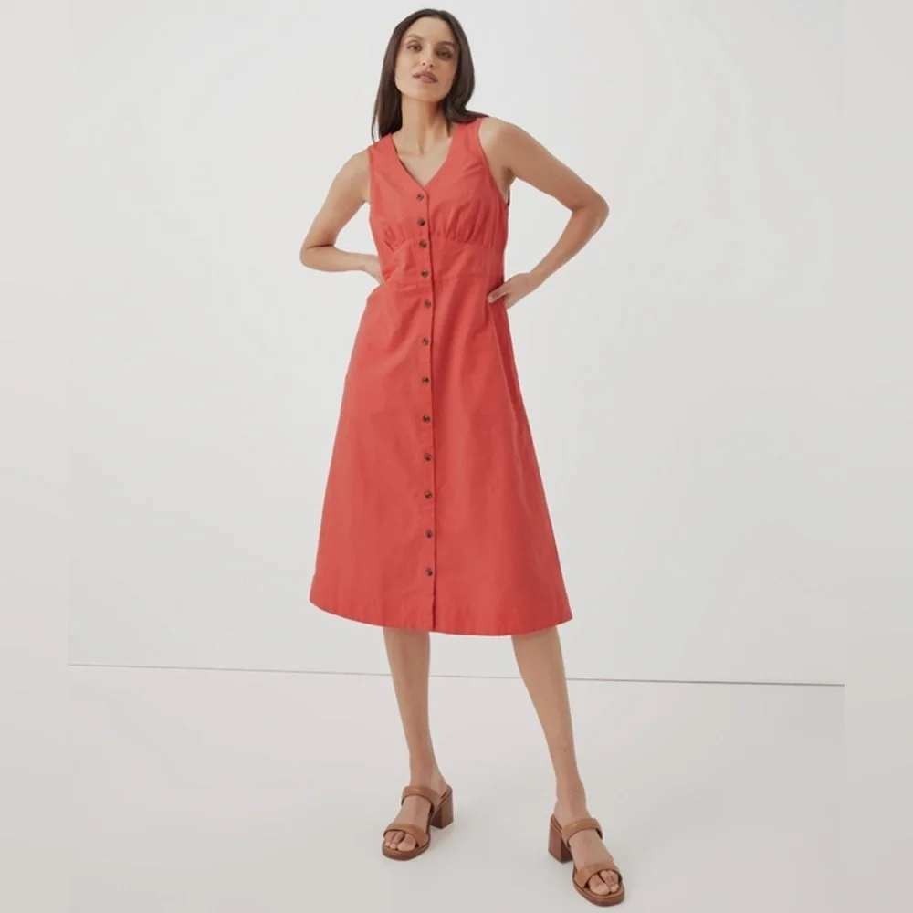 Pact Women Canopy Linen Blend Button-Front Dress Cayenne Red Orange XXXL NWT
